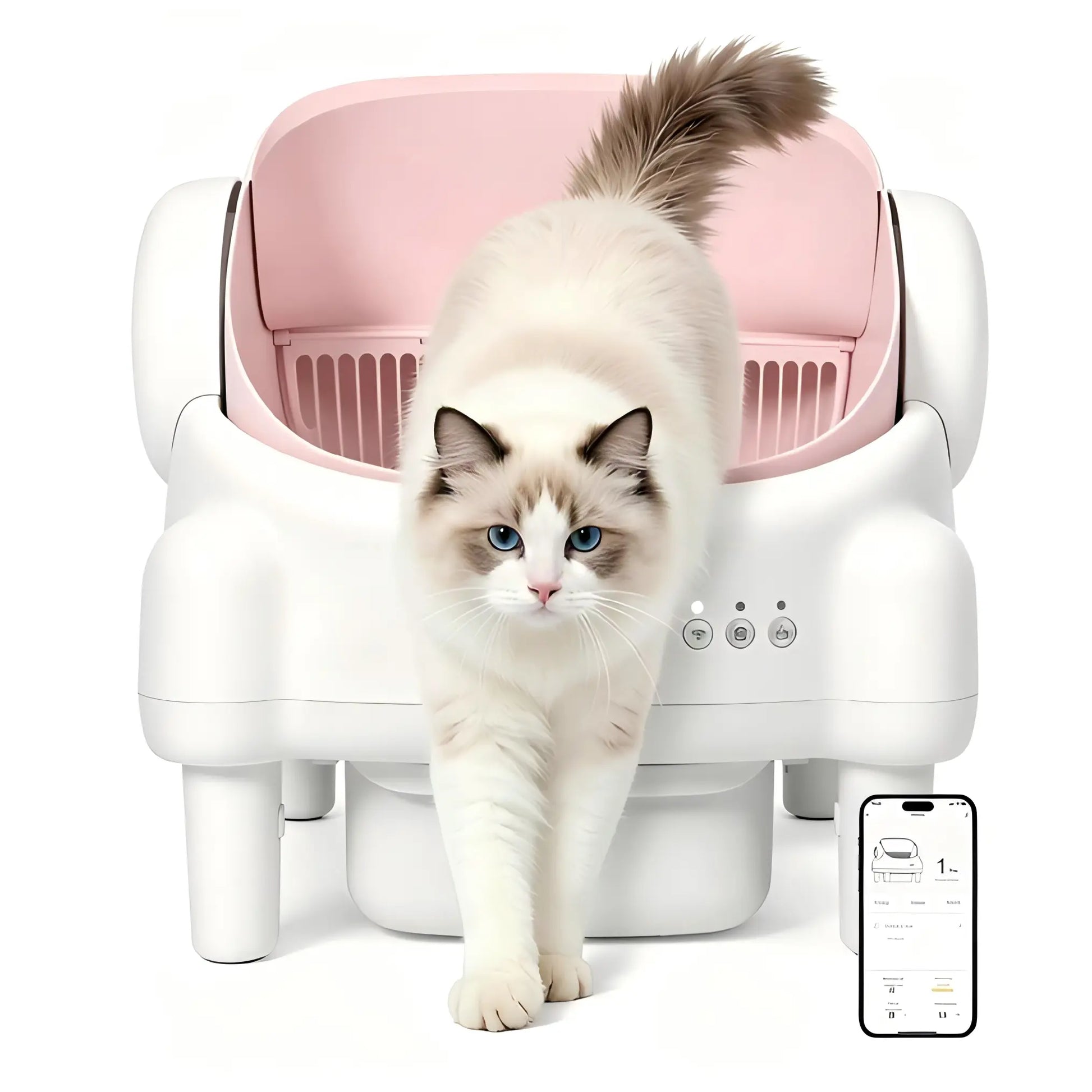 Best Seller | TAYACICY Open-Top Self - Cleaning Litter Box Smart Automatic with App Control for Multiple Cats Large-Capacity Large Waste Bin Cream White 10.5L Capacity Dual Safety Sensors Odor Control Includes 2 Roll Liners