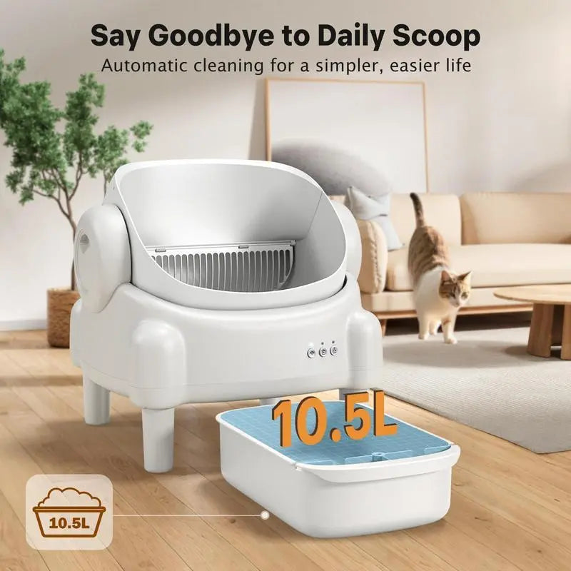 Best Seller | TAYACICY Open-Top Self - Cleaning Litter Box Smart Automatic with App Control for Multiple Cats Large-Capacity Large Waste Bin Cream White 10.5L Capacity Dual Safety Sensors Odor Control Includes 2 Roll Liners