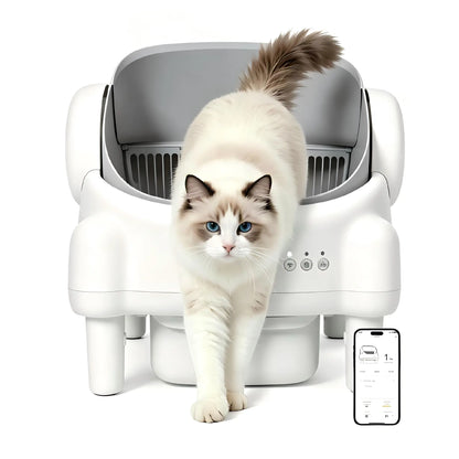 Best Seller | TAYACICY Open-Top Self - Cleaning Litter Box Smart Automatic with App Control for Multiple Cats Large-Capacity Large Waste Bin Cream White 10.5L Capacity Dual Safety Sensors Odor Control Includes 2 Roll Liners