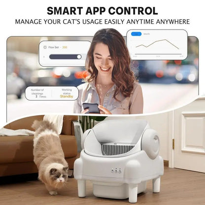 Best Seller | TAYACICY Open-Top Self - Cleaning Litter Box Smart Automatic with App Control for Multiple Cats Large-Capacity Large Waste Bin Cream White 10.5L Capacity Dual Safety Sensors Odor Control Includes 2 Roll Liners