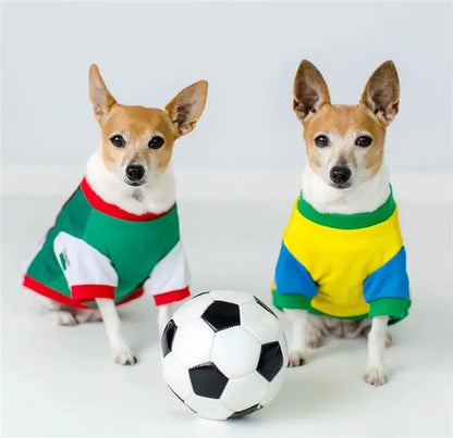 Pet wearing Team Mexico dog jersey in red white green