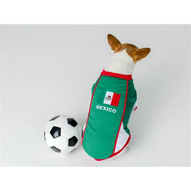 Soccer fan dog shirt with Team Mexico colors