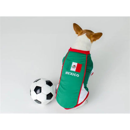 Soccer fan dog shirt with Team Mexico colors