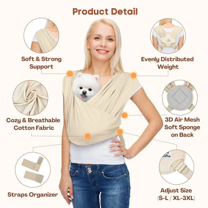 Anccoplus Flexible Pet Sling Carrier - Front Facing, Cat Sling, Hands-Free, Soft Premium Cotton, Reduces Back Stress, Safe for Small Pets