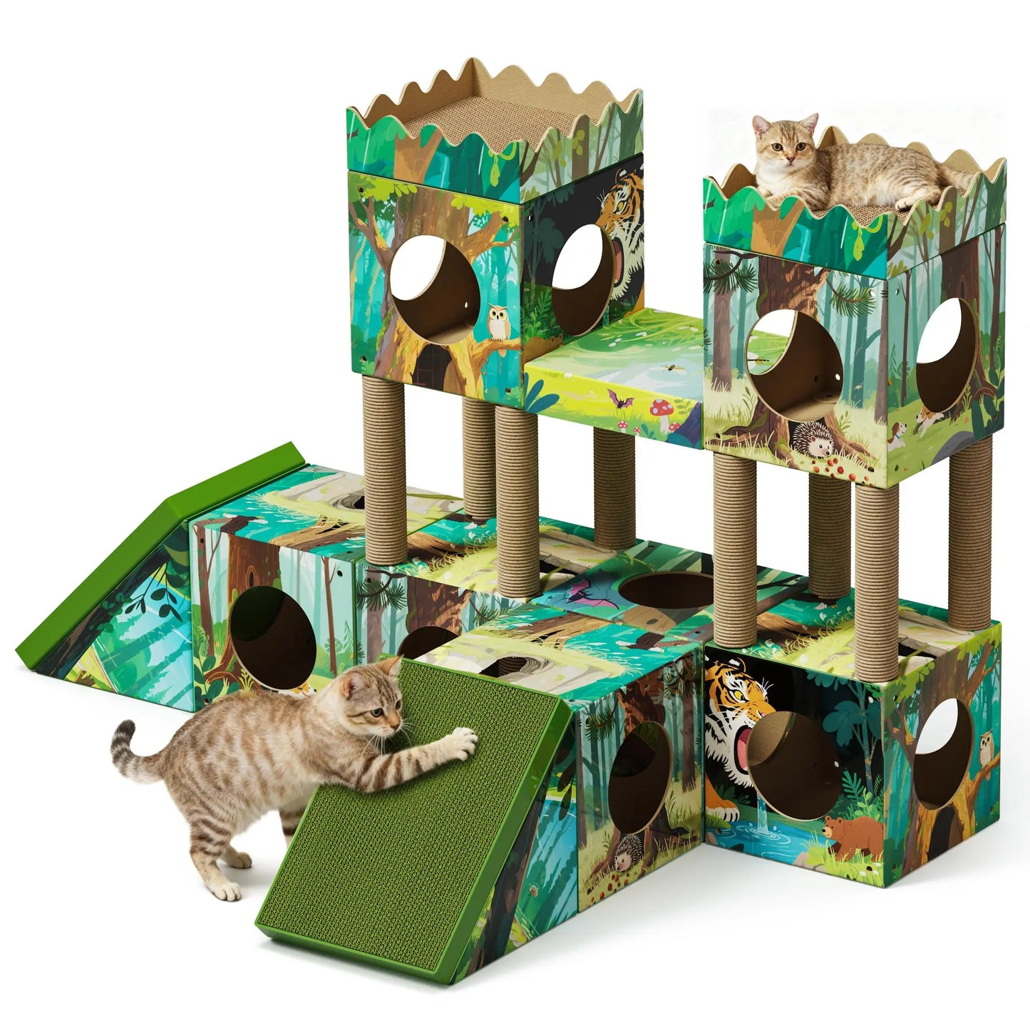 Palnests Cat Trees Tower, 3-In-1 Multi-Level Cat Tree Tower with Scratching Posts, Scratching Board, Tunnel & Playhouse for Kittens & Medium Cats, DIY & Recyclable