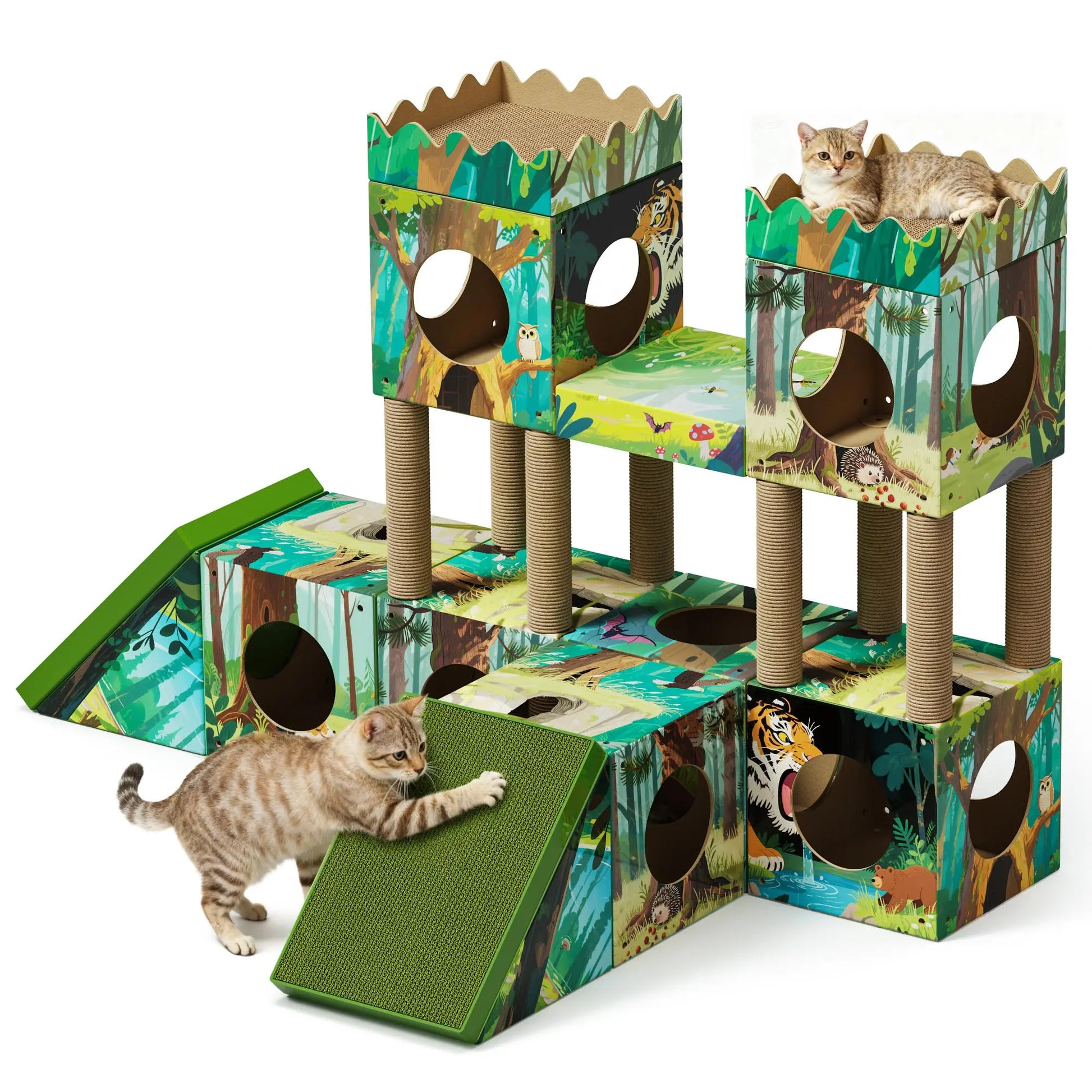 Palnests Cat Trees Tower, 3-In-1 Multi-Level Cat Tree Tower with Scratching Posts, Scratching Board, Tunnel & Playhouse for Kittens & Medium Cats, DIY & Recyclable
