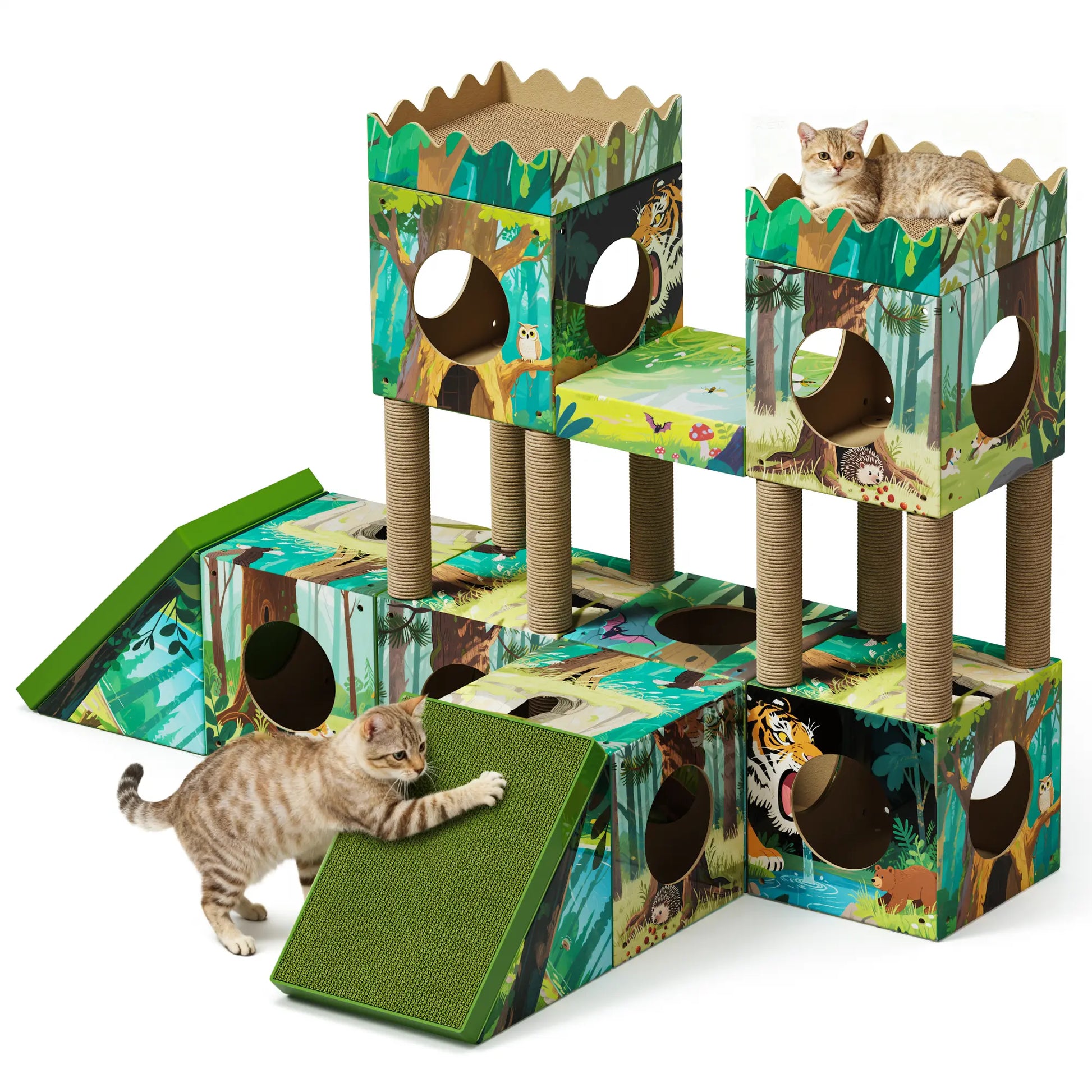 Palnests Cat Trees Tower, 3-In-1 Multi-Level Cat Tree Tower with Scratching Posts, Scratching Board, Tunnel & Playhouse for Kittens & Medium Cats, DIY & Recyclable