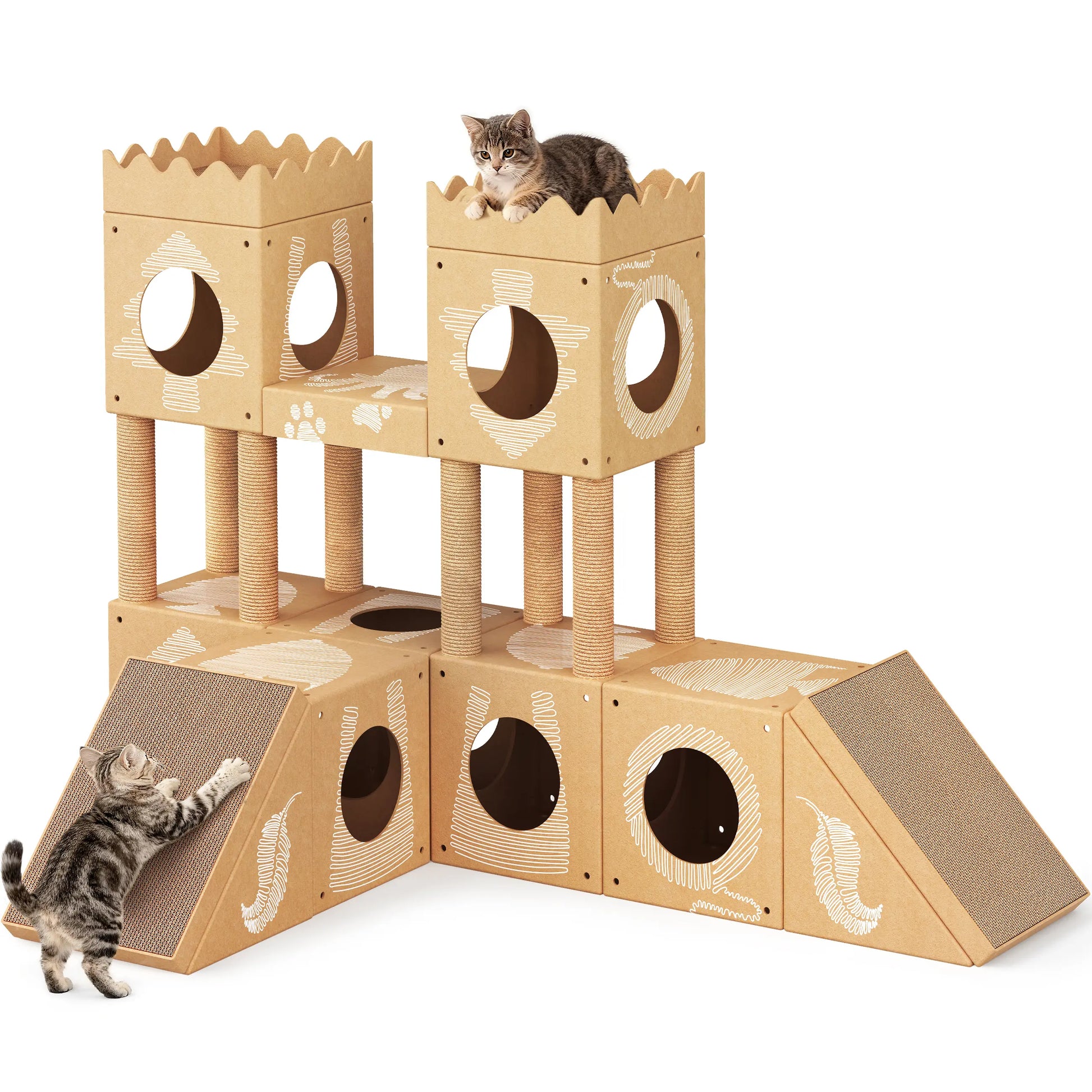 Palnests Cat Trees Tower, 3-In-1 Multi-Level Cat Tree Tower with Scratching Posts, Scratching Board, Tunnel & Playhouse for Kittens & Medium Cats, DIY & Recyclable