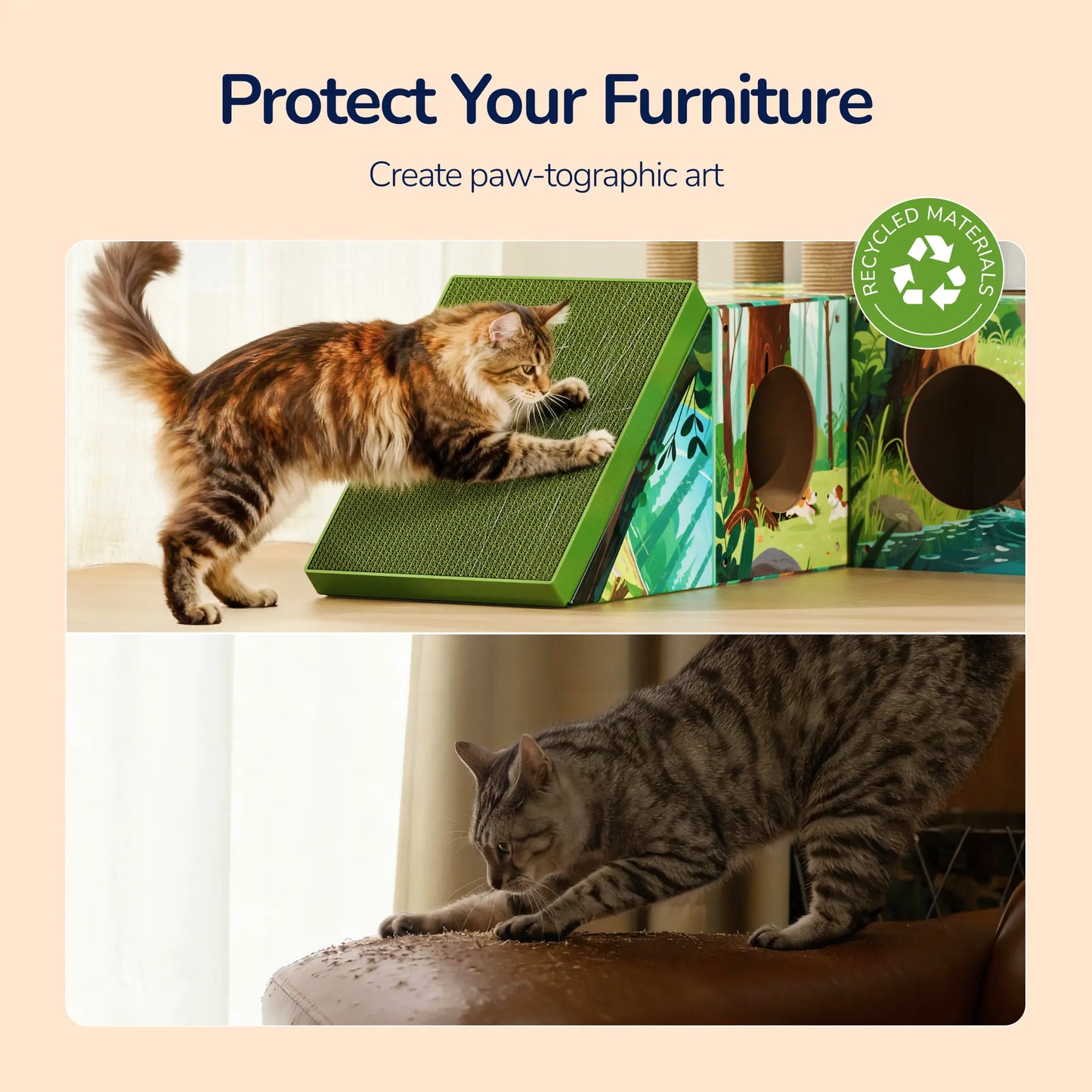 Palnests Cat Trees Tower, 3-In-1 Multi-Level Cat Tree Tower with Scratching Posts, Scratching Board, Tunnel & Playhouse for Kittens & Medium Cats, DIY & Recyclable