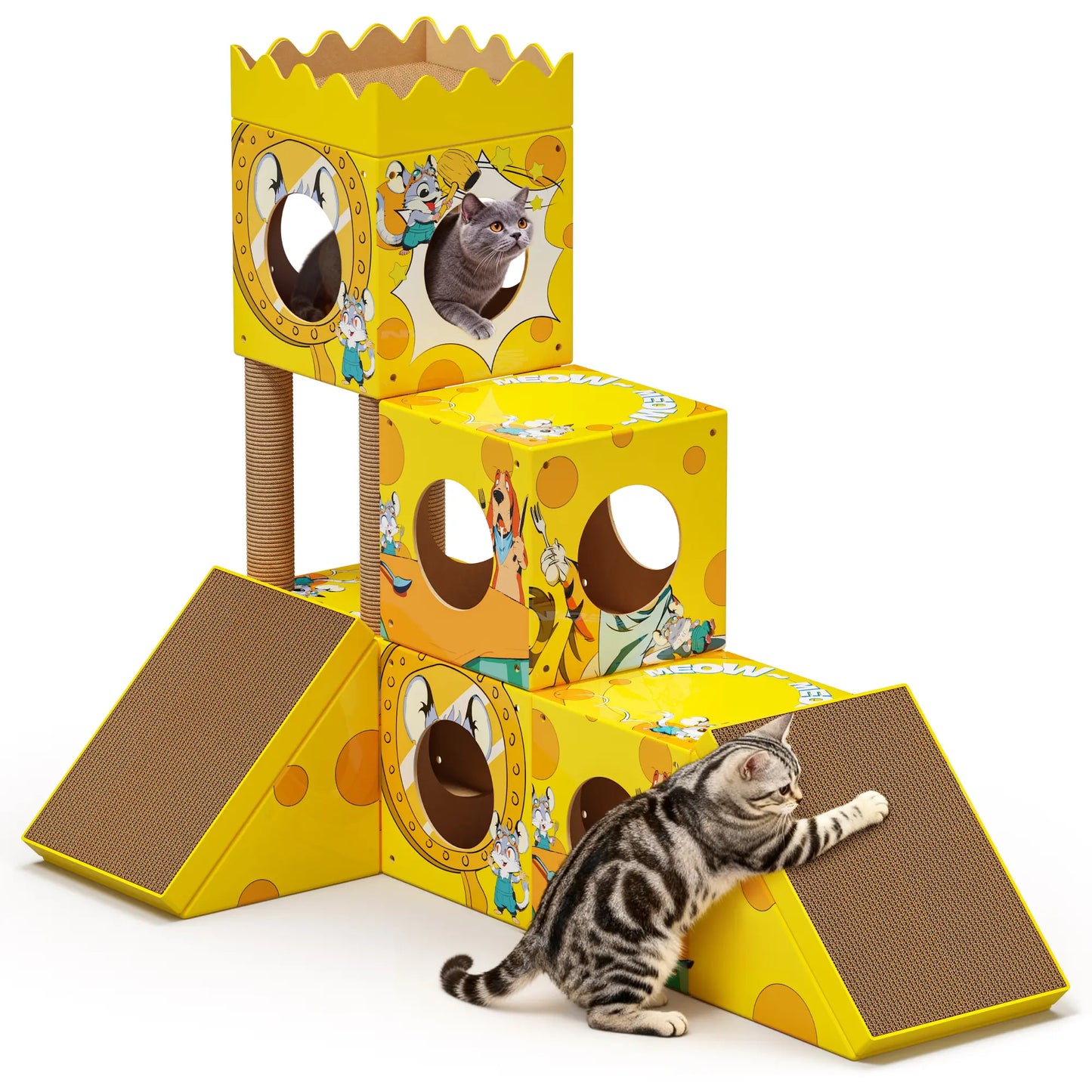 Palnests Cat Trees Tower, 3-In-1 Multi-Level Cat Tree Tower with Scratching Posts, Scratching Board, Tunnel & Playhouse for Kittens & Medium Cats, DIY & Recyclable