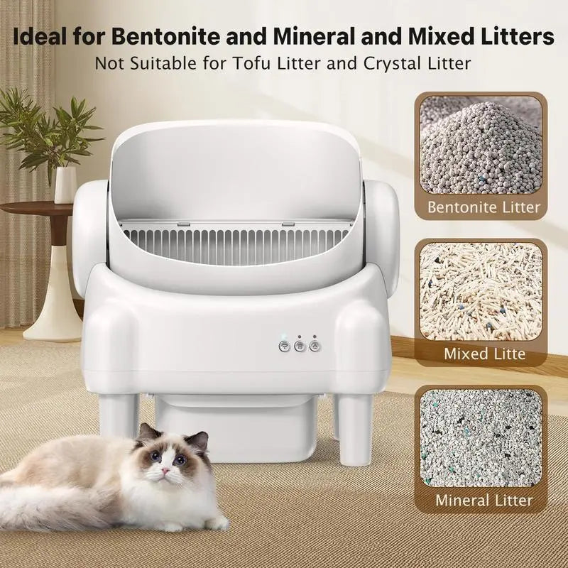 Best Seller | TAYACICY Open-Top Self - Cleaning Litter Box Smart Automatic with App Control for Multiple Cats Large-Capacity Large Waste Bin Cream White 10.5L Capacity Dual Safety Sensors Odor Control Includes 2 Roll Liners